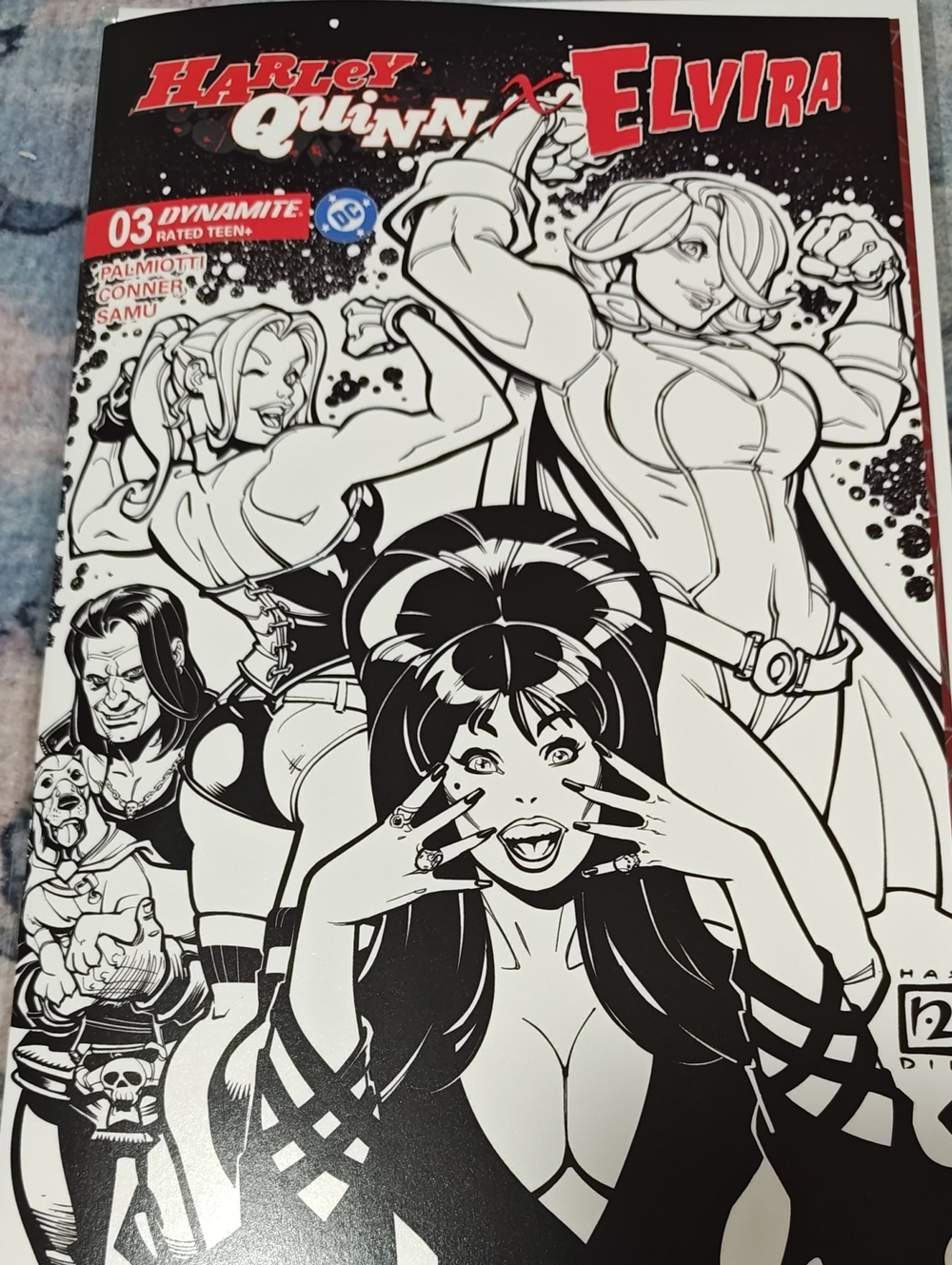 Harley Quinn x Elvira #3 Amanda Conner Black & White Sketch Variant